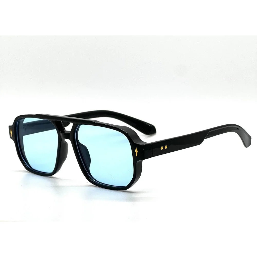 Bold Square Aviator Sunglasses Black Frame Blue Lens Men's Fashion Accessory New
